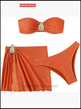 Strapless Bandeau Bikini Set High Waisted Cheeky Bottom Sarong Cover Up
